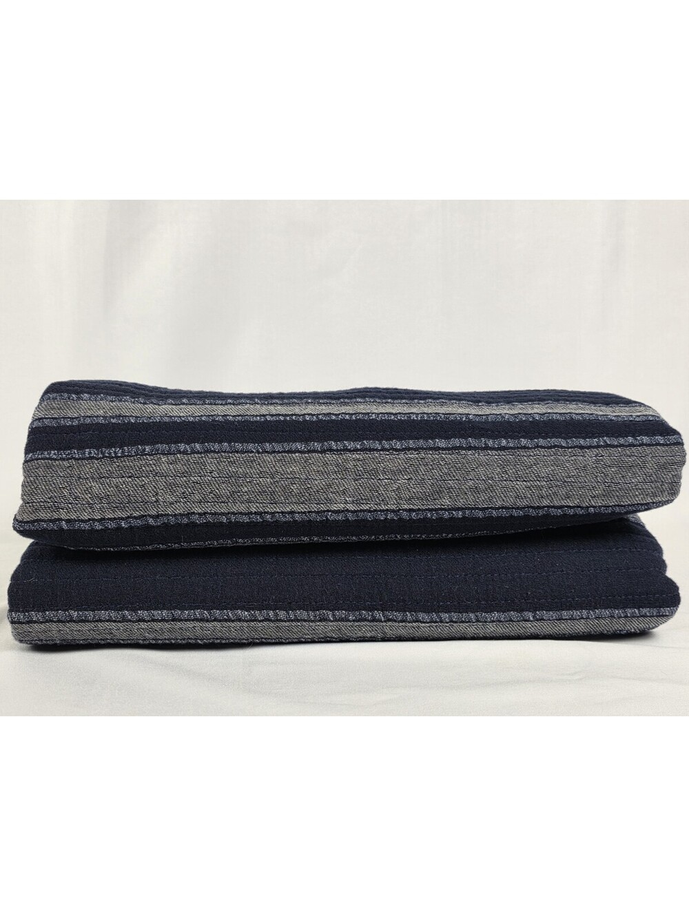 Frye Quilted Navy Blue Striped Decorative Pillow Shams King Set Of 2 Pre-owned